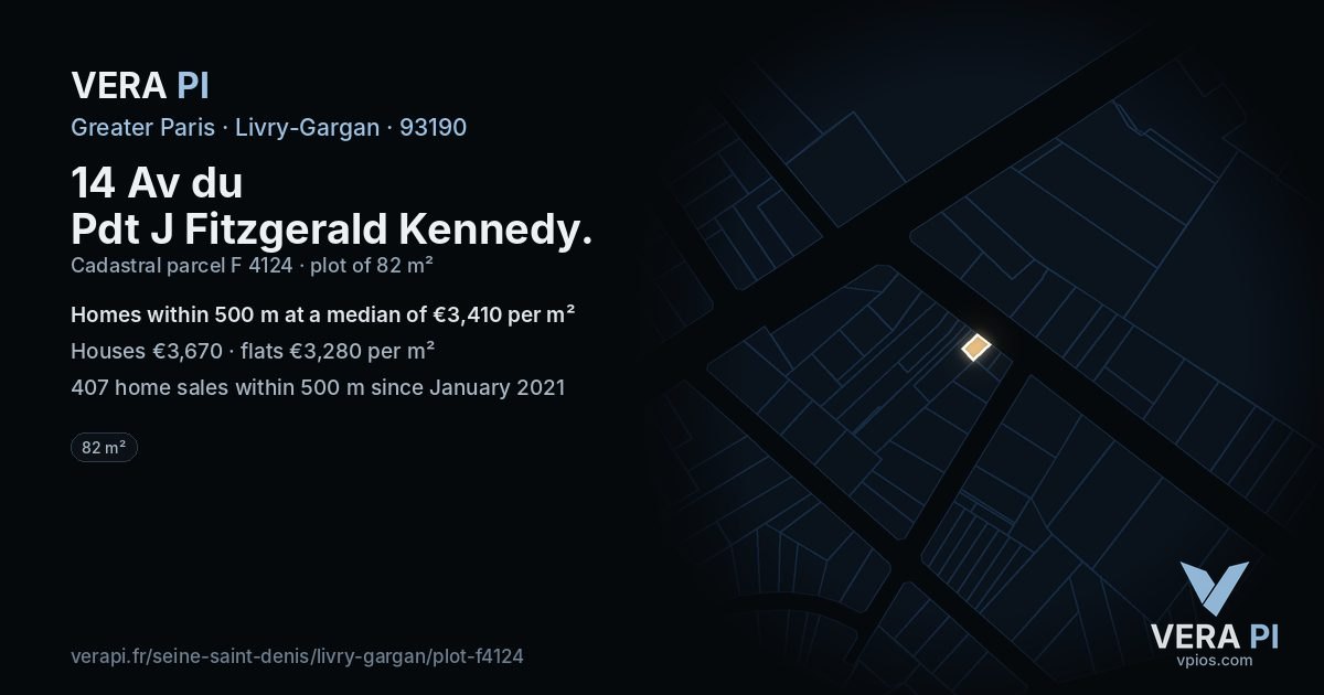14 Av du Pdt J Fitzgerald Kennedy, Livry-Gargan at night – the plot lit, the parcels around coloured by the prices near them