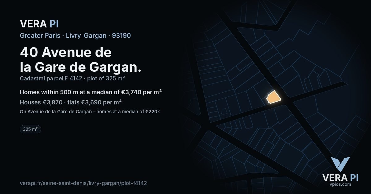 40 Avenue de la Gare de Gargan, Livry-Gargan at night – the plot lit, the parcels around coloured by the prices near them