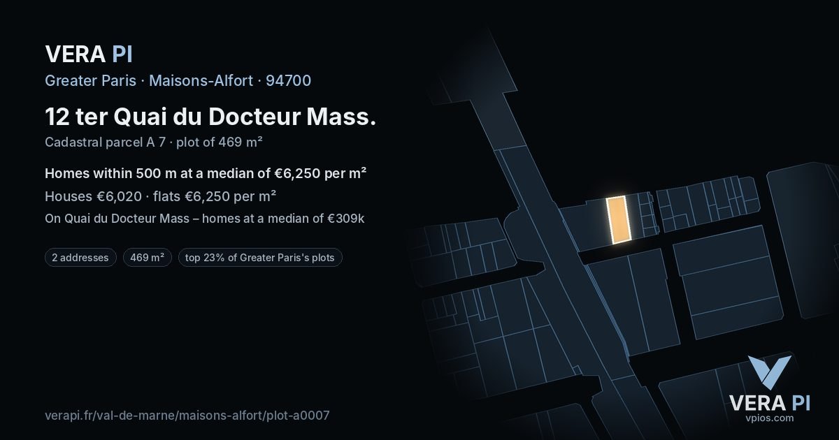 12 ter Quai du Docteur Mass, Maisons-Alfort at night – the plot lit, the parcels around coloured by the prices near them