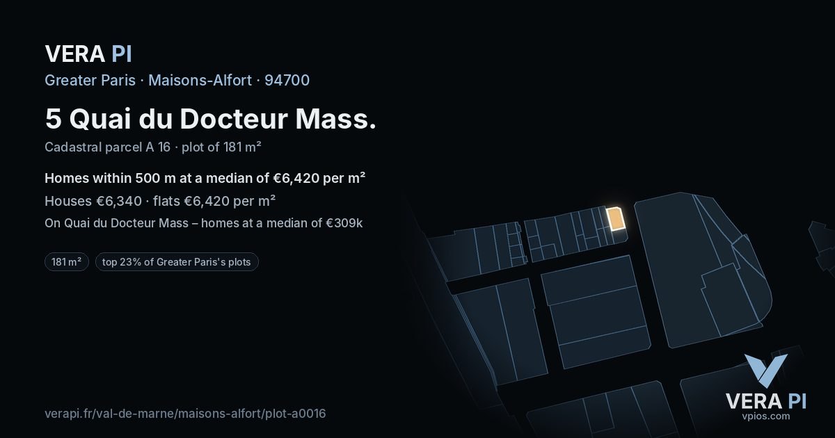 5 Quai du Docteur Mass, Maisons-Alfort at night – the plot lit, the parcels around coloured by the prices near them