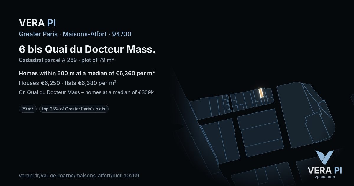 6 bis Quai du Docteur Mass, Maisons-Alfort at night – the plot lit, the parcels around coloured by the prices near them