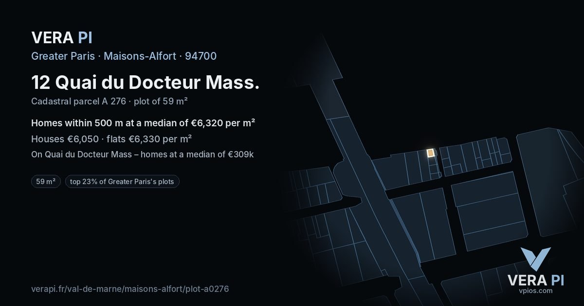 12 Quai du Docteur Mass, Maisons-Alfort at night – the plot lit, the parcels around coloured by the prices near them