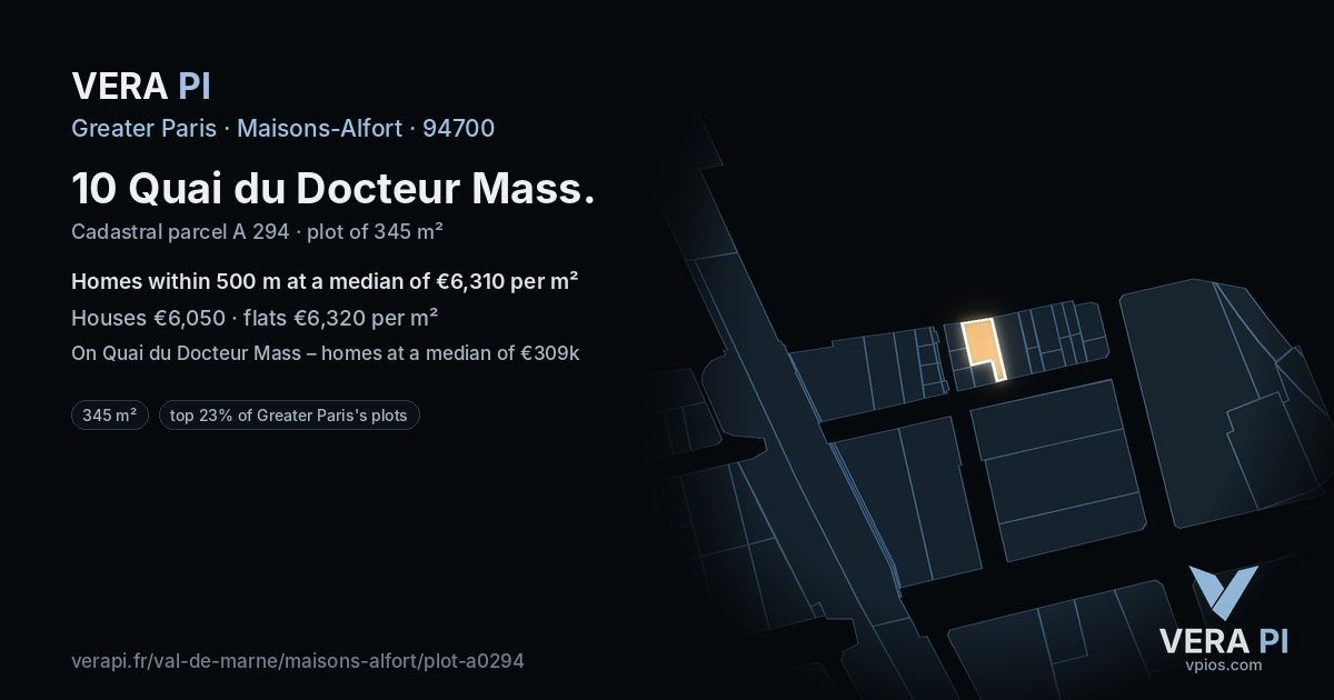 10 Quai du Docteur Mass, Maisons-Alfort at night – the plot lit, the parcels around coloured by the prices near them