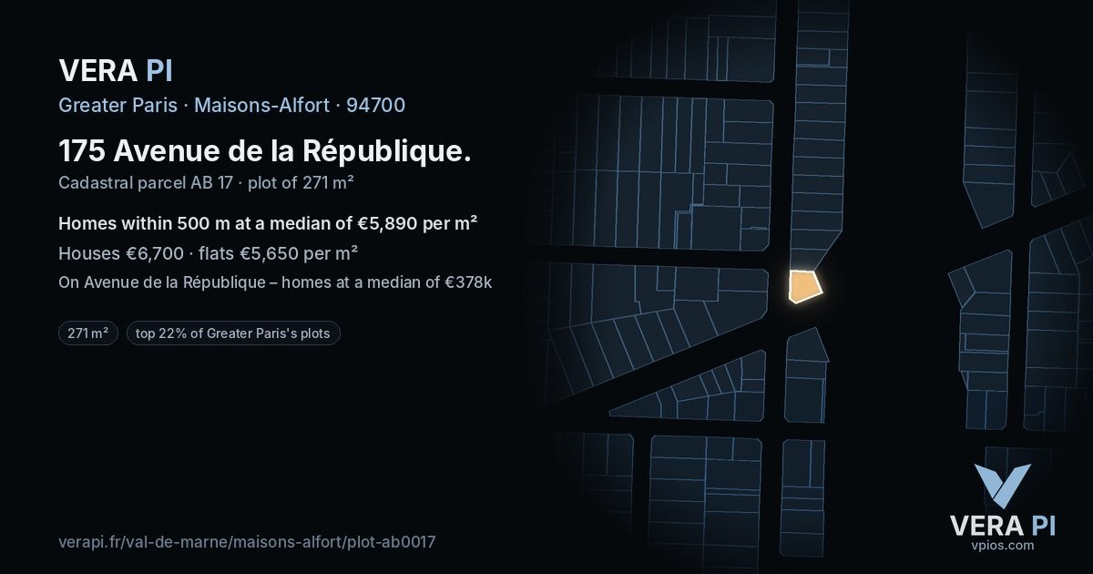 175 Avenue de la République, Maisons-Alfort at night – the plot lit, the parcels around coloured by the prices near them