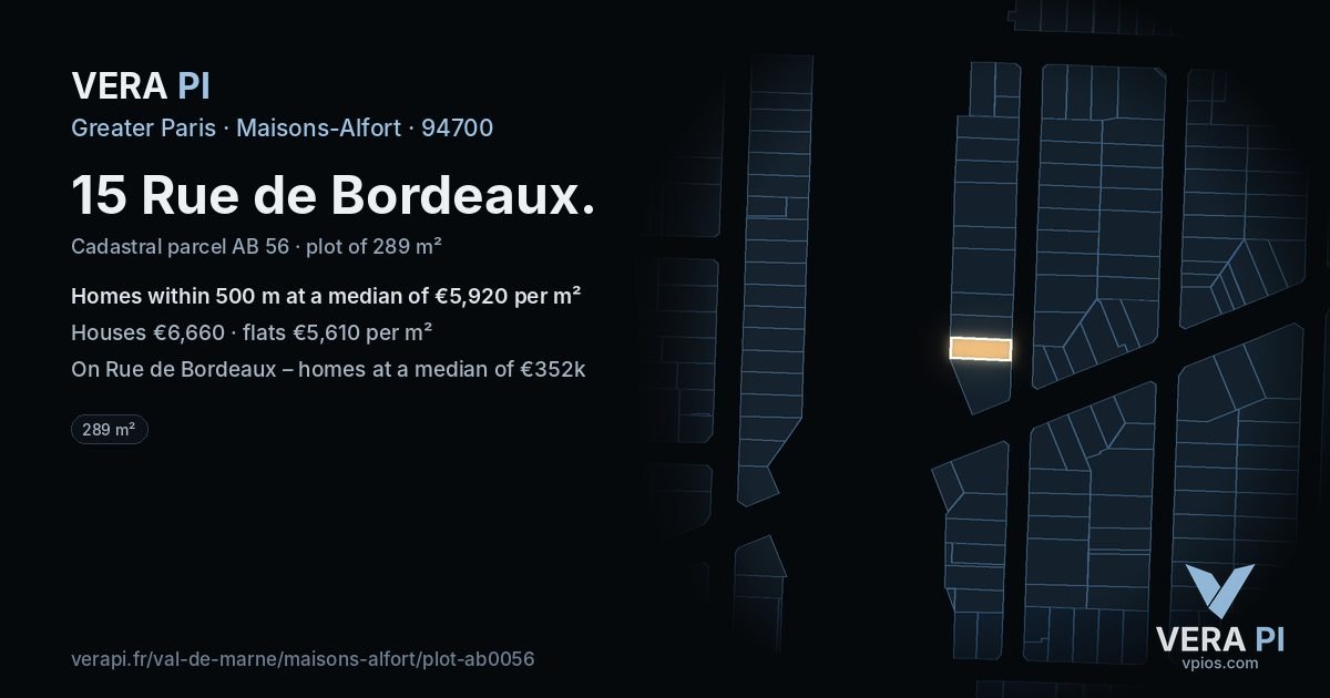 15 Rue de Bordeaux, Maisons-Alfort at night – the plot lit, the parcels around coloured by the prices near them