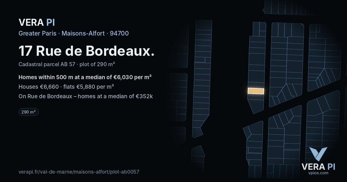 17 Rue de Bordeaux, Maisons-Alfort at night – the plot lit, the parcels around coloured by the prices near them
