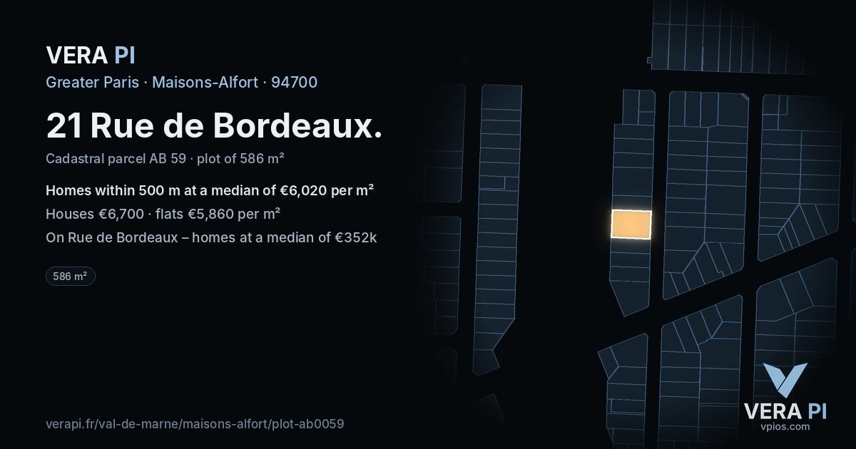 21 Rue de Bordeaux, Maisons-Alfort at night – the plot lit, the parcels around coloured by the prices near them