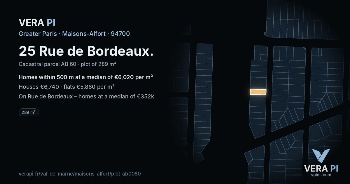 25 Rue de Bordeaux, Maisons-Alfort at night – the plot lit, the parcels around coloured by the prices near them
