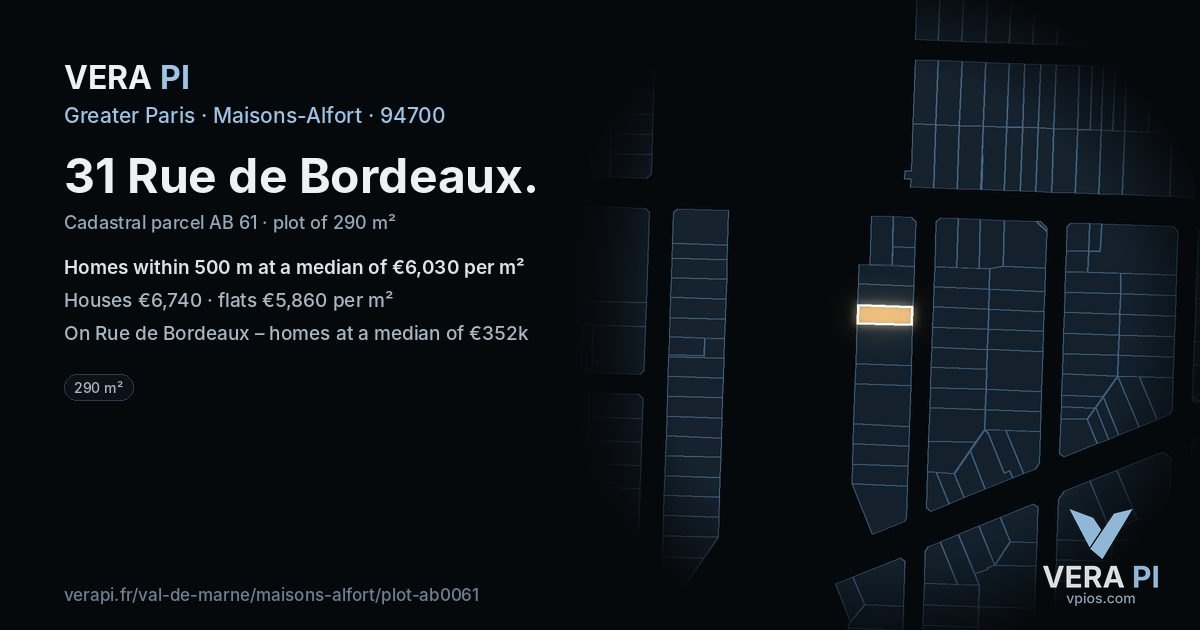 31 Rue de Bordeaux, Maisons-Alfort at night – the plot lit, the parcels around coloured by the prices near them