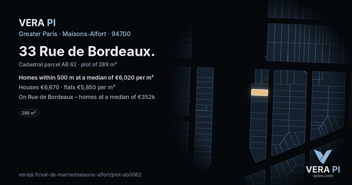33 Rue de Bordeaux, Maisons-Alfort at night – the plot lit, the parcels around coloured by the prices near them