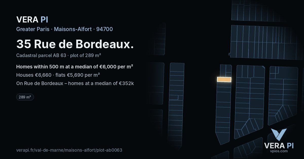 35 Rue de Bordeaux, Maisons-Alfort at night – the plot lit, the parcels around coloured by the prices near them