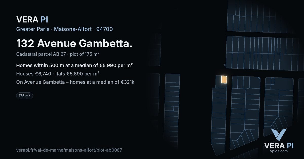 132 Avenue Gambetta, Maisons-Alfort at night – the plot lit, the parcels around coloured by the prices near them