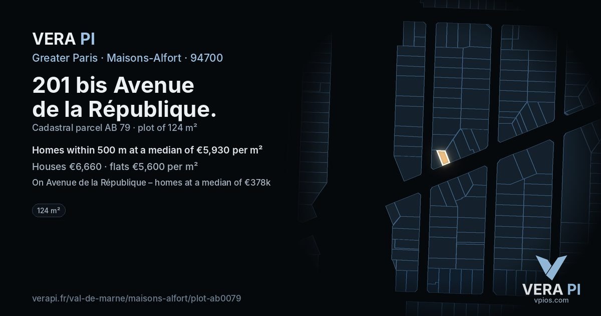 201 bis Avenue de la République, Maisons-Alfort at night – the plot lit, the parcels around coloured by the prices near them