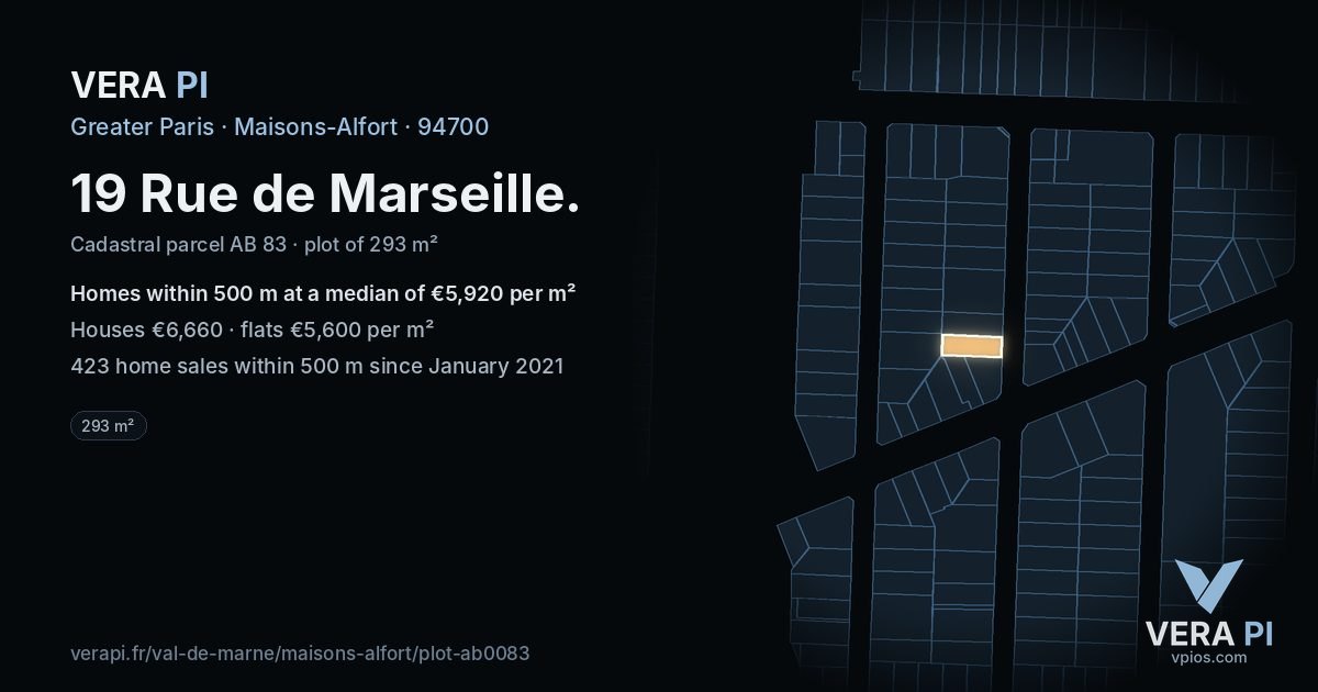 19 Rue de Marseille, Maisons-Alfort at night – the plot lit, the parcels around coloured by the prices near them
