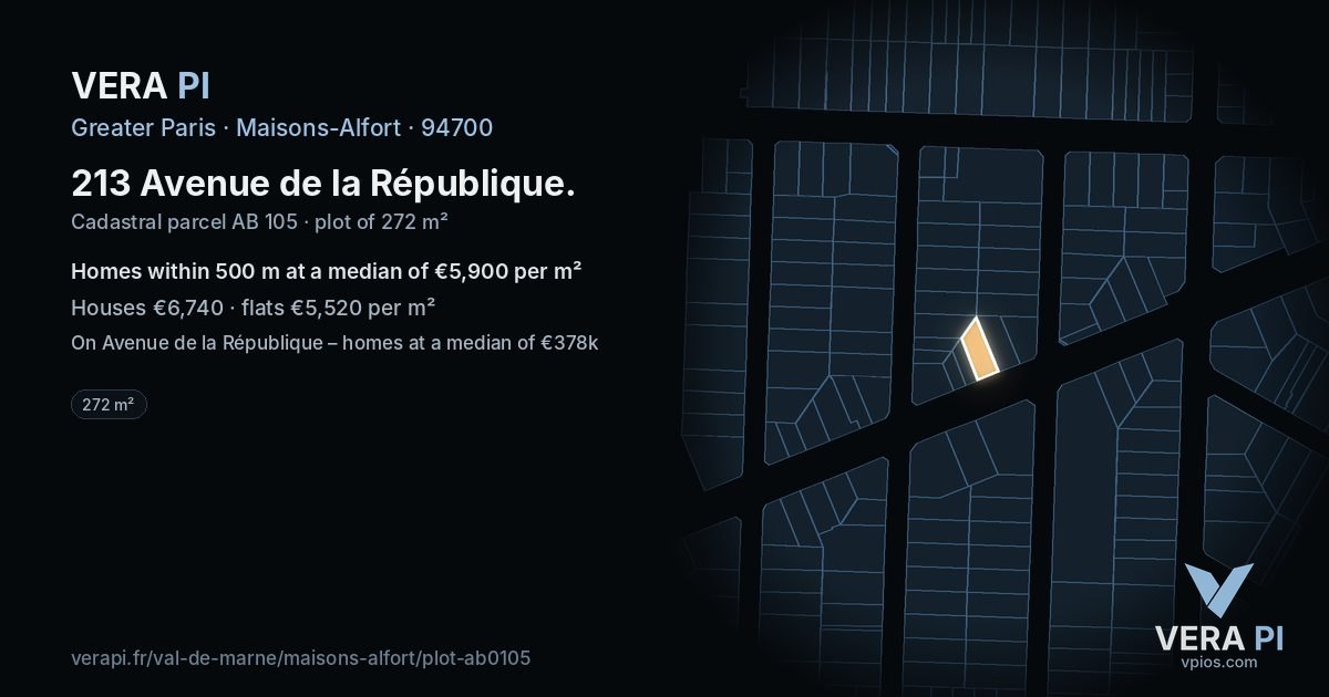 213 Avenue de la République, Maisons-Alfort at night – the plot lit, the parcels around coloured by the prices near them