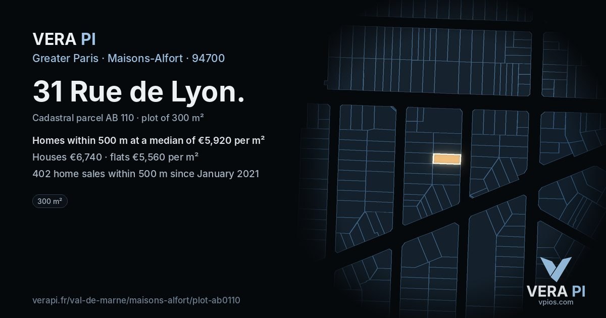 31 Rue de Lyon, Maisons-Alfort at night – the plot lit, the parcels around coloured by the prices near them