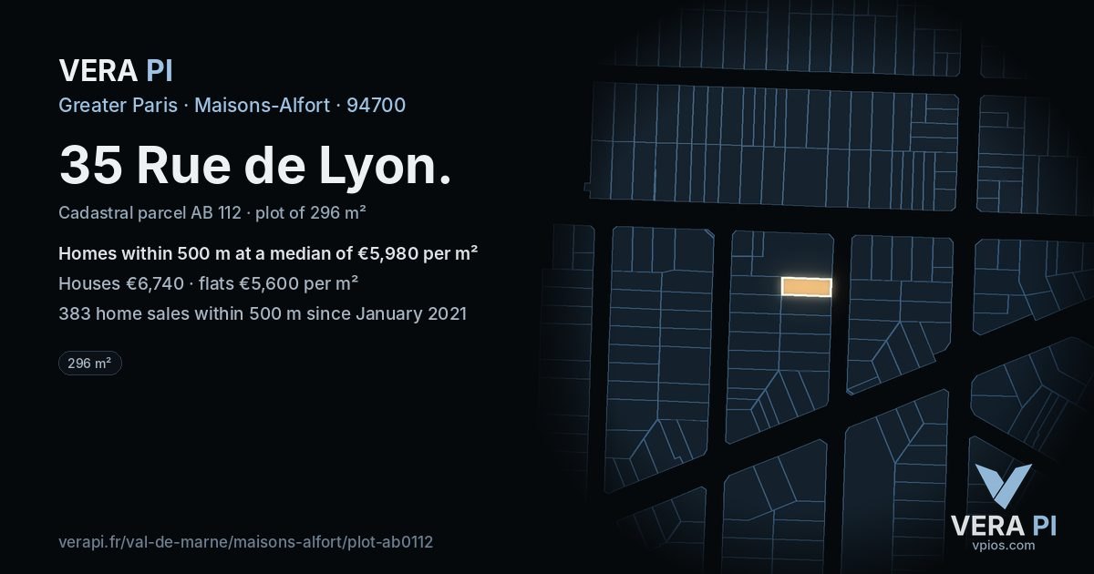 35 Rue de Lyon, Maisons-Alfort at night – the plot lit, the parcels around coloured by the prices near them