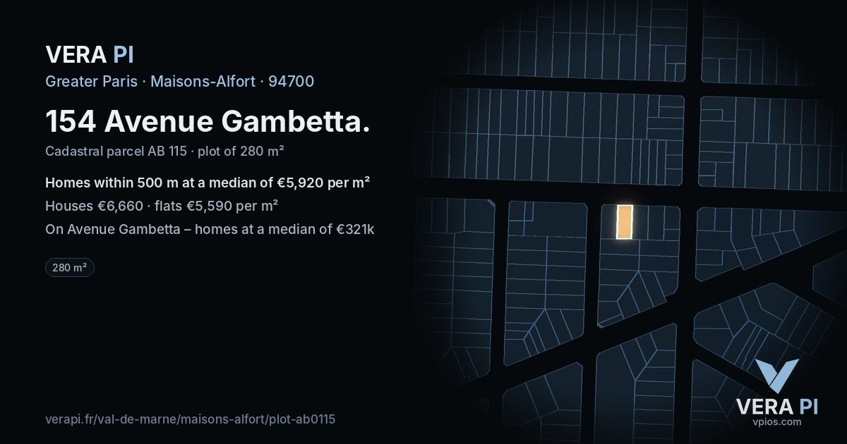 154 Avenue Gambetta, Maisons-Alfort at night – the plot lit, the parcels around coloured by the prices near them