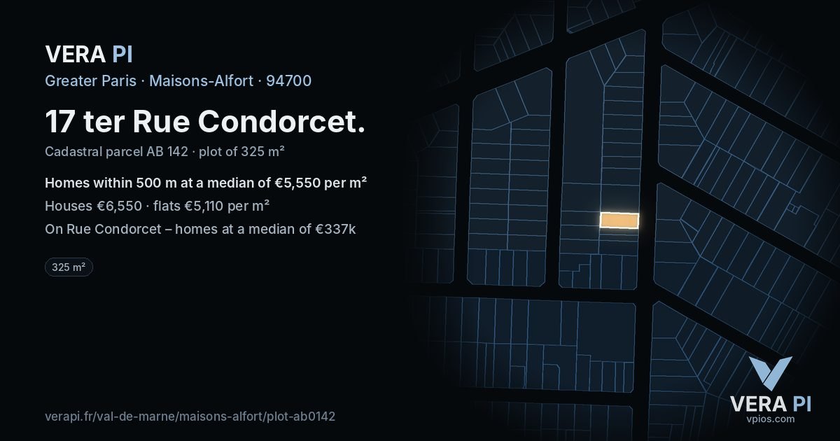 17 ter Rue Condorcet, Maisons-Alfort at night – the plot lit, the parcels around coloured by the prices near them