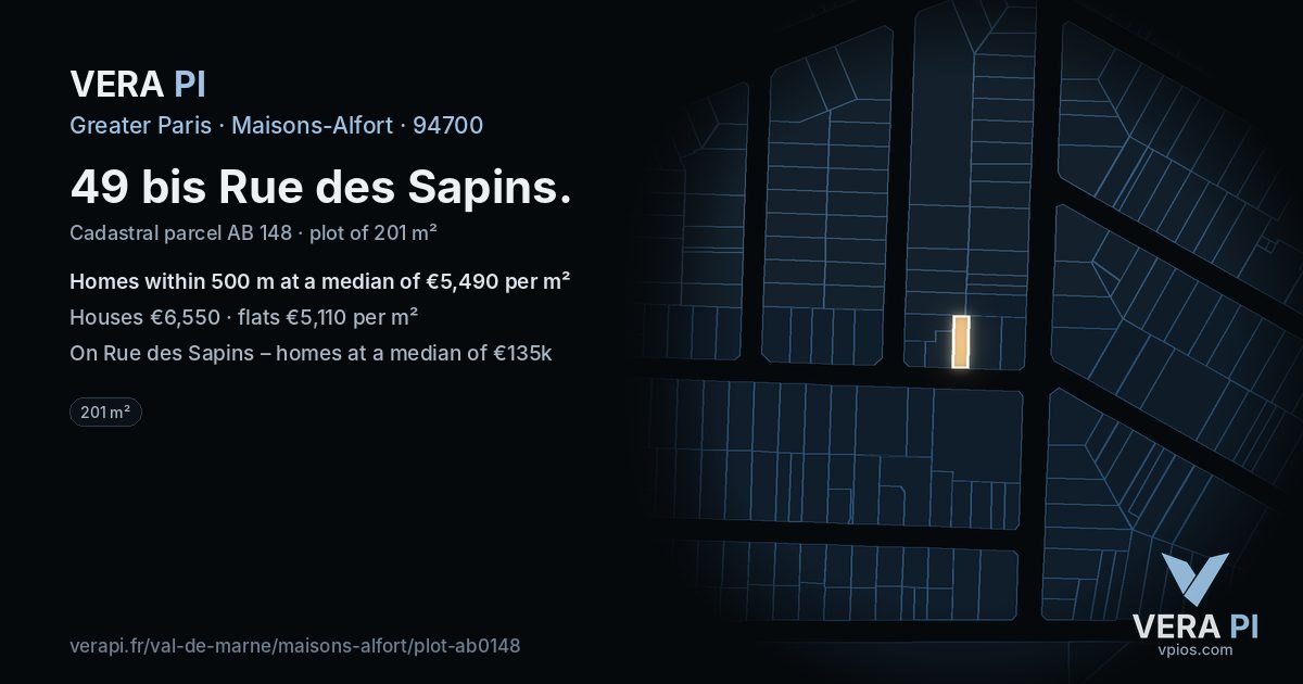 49 bis Rue des Sapins, Maisons-Alfort at night – the plot lit, the parcels around coloured by the prices near them