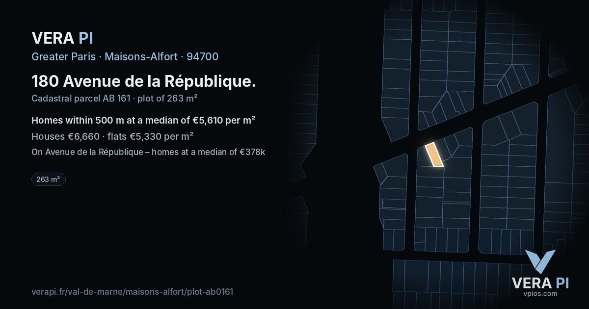 180 Avenue de la République, Maisons-Alfort at night – the plot lit, the parcels around coloured by the prices near them
