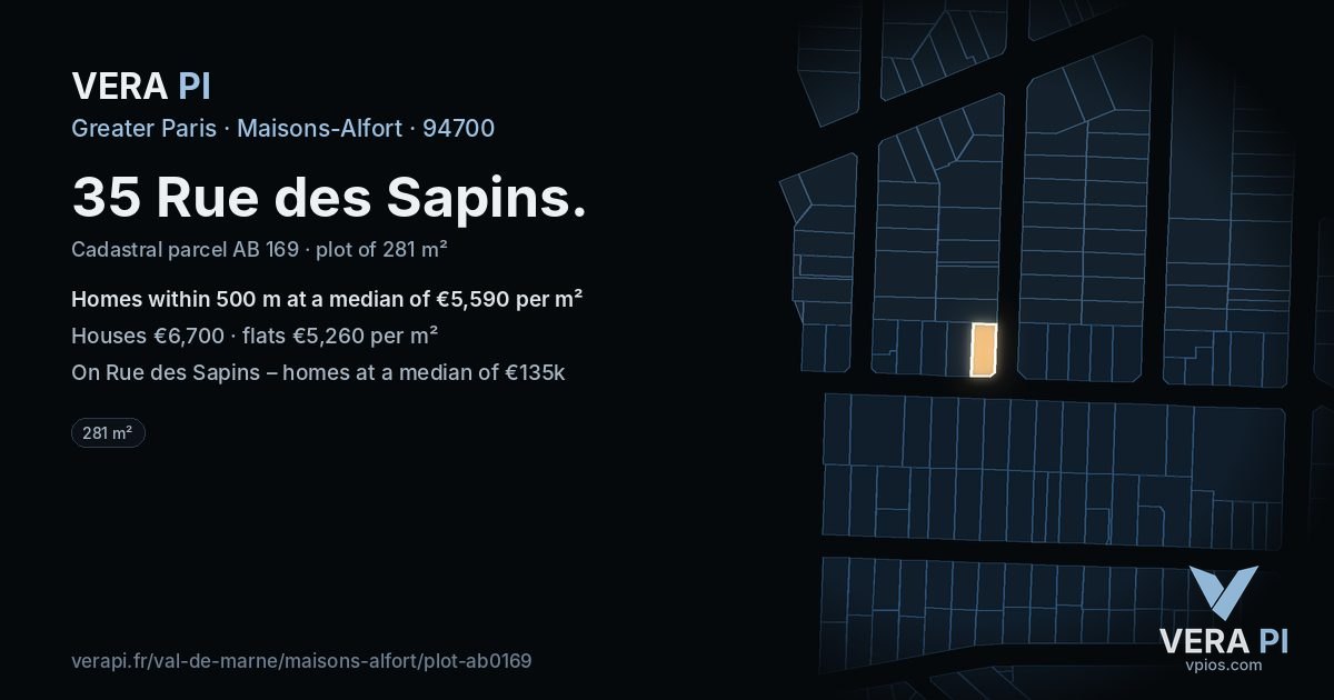 35 Rue des Sapins, Maisons-Alfort at night – the plot lit, the parcels around coloured by the prices near them