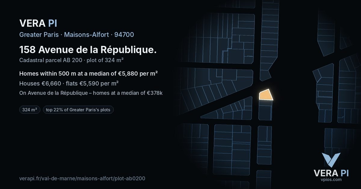 158 Avenue de la République, Maisons-Alfort at night – the plot lit, the parcels around coloured by the prices near them