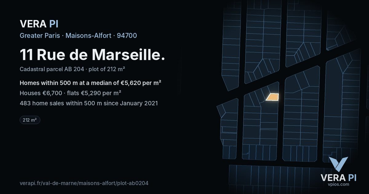 11 Rue de Marseille, Maisons-Alfort at night – the plot lit, the parcels around coloured by the prices near them