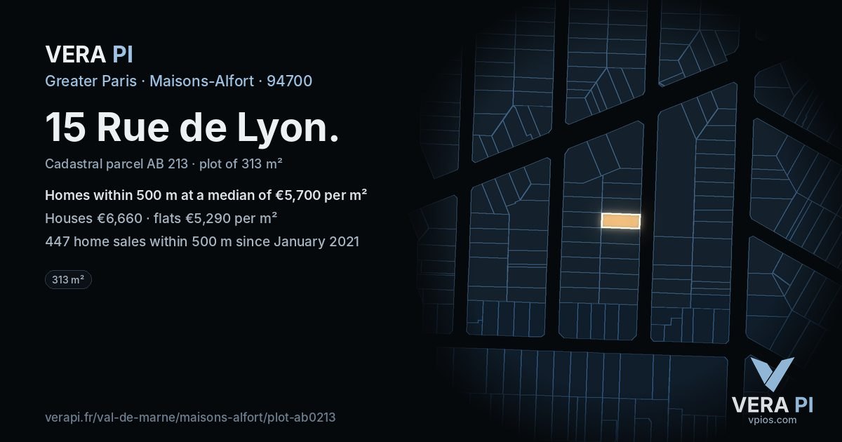 15 Rue de Lyon, Maisons-Alfort at night – the plot lit, the parcels around coloured by the prices near them