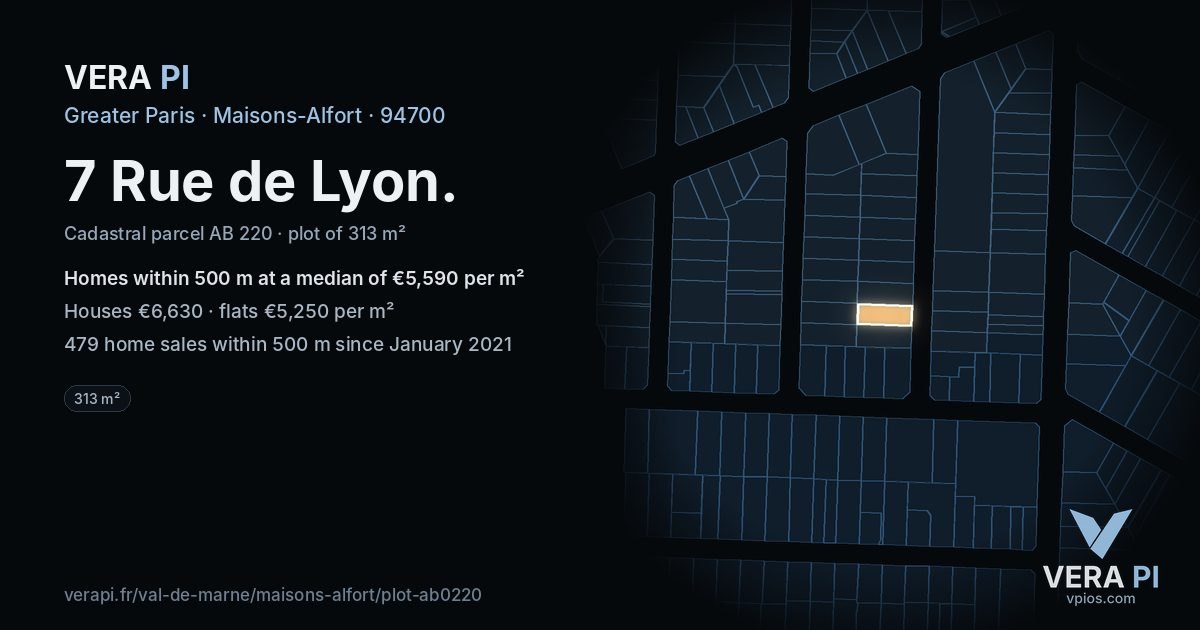 7 Rue de Lyon, Maisons-Alfort at night – the plot lit, the parcels around coloured by the prices near them