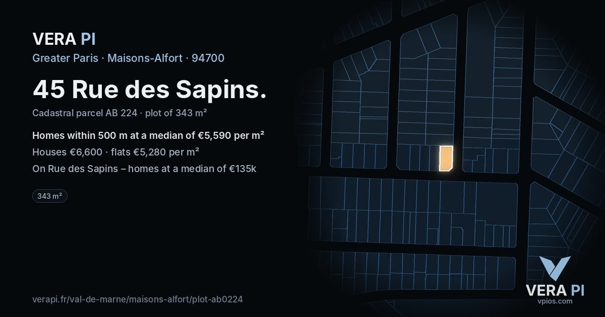 45 Rue des Sapins, Maisons-Alfort at night – the plot lit, the parcels around coloured by the prices near them