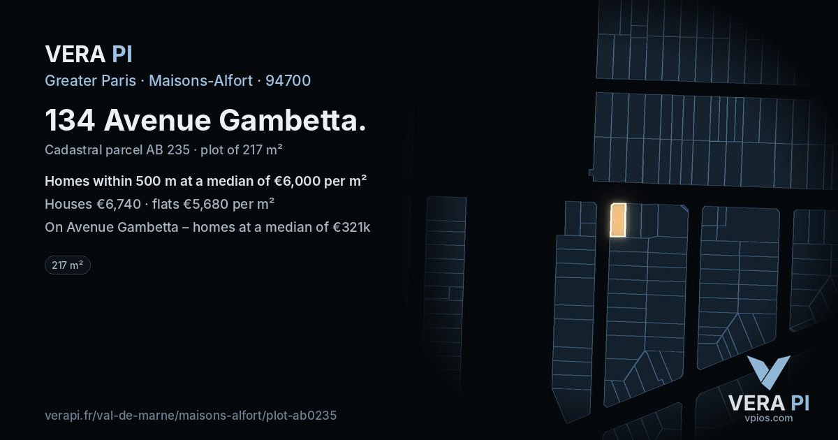 134 Avenue Gambetta, Maisons-Alfort at night – the plot lit, the parcels around coloured by the prices near them