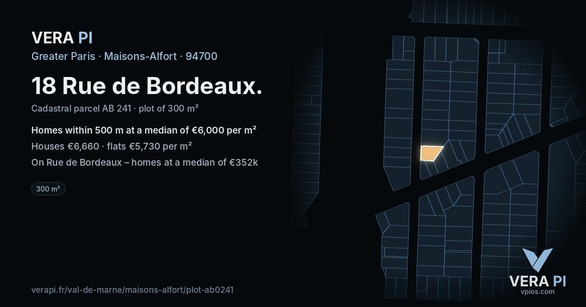 18 Rue de Bordeaux, Maisons-Alfort at night – the plot lit, the parcels around coloured by the prices near them