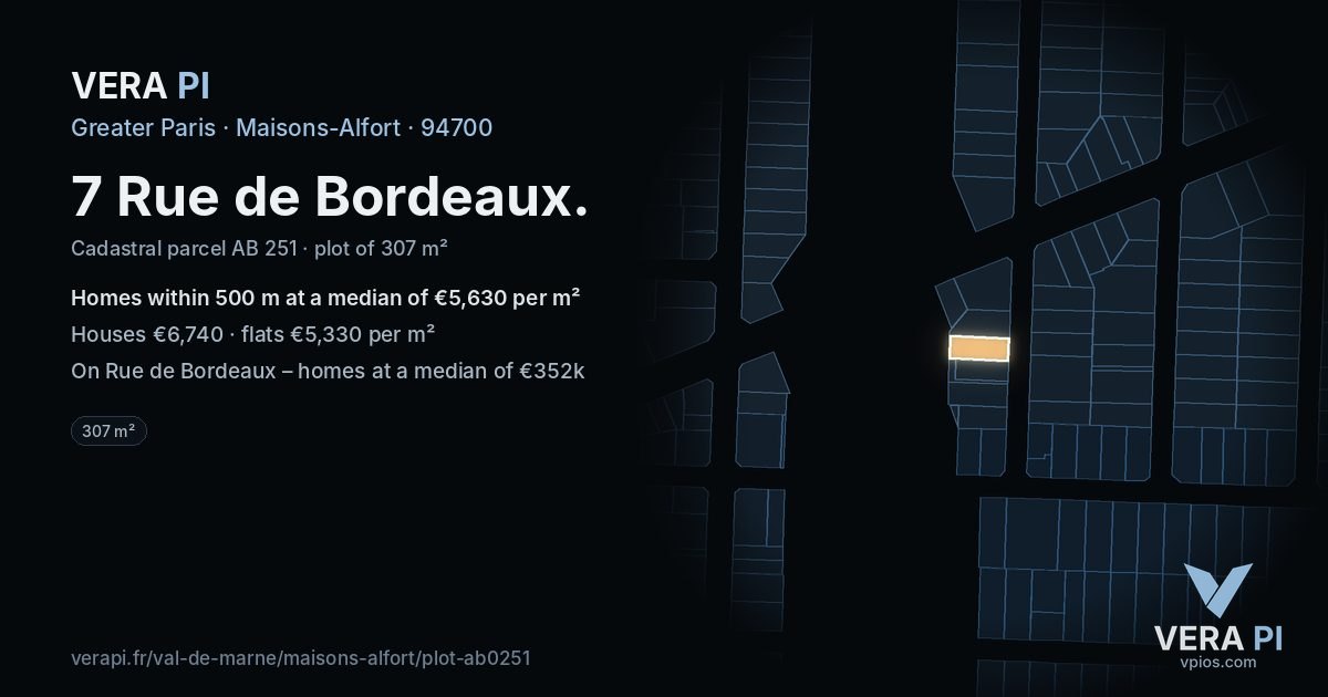 7 Rue de Bordeaux, Maisons-Alfort at night – the plot lit, the parcels around coloured by the prices near them