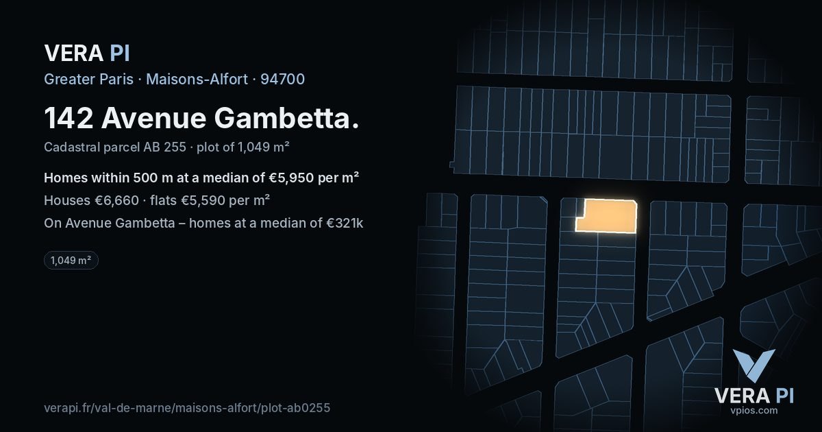 142 Avenue Gambetta, Maisons-Alfort at night – the plot lit, the parcels around coloured by the prices near them