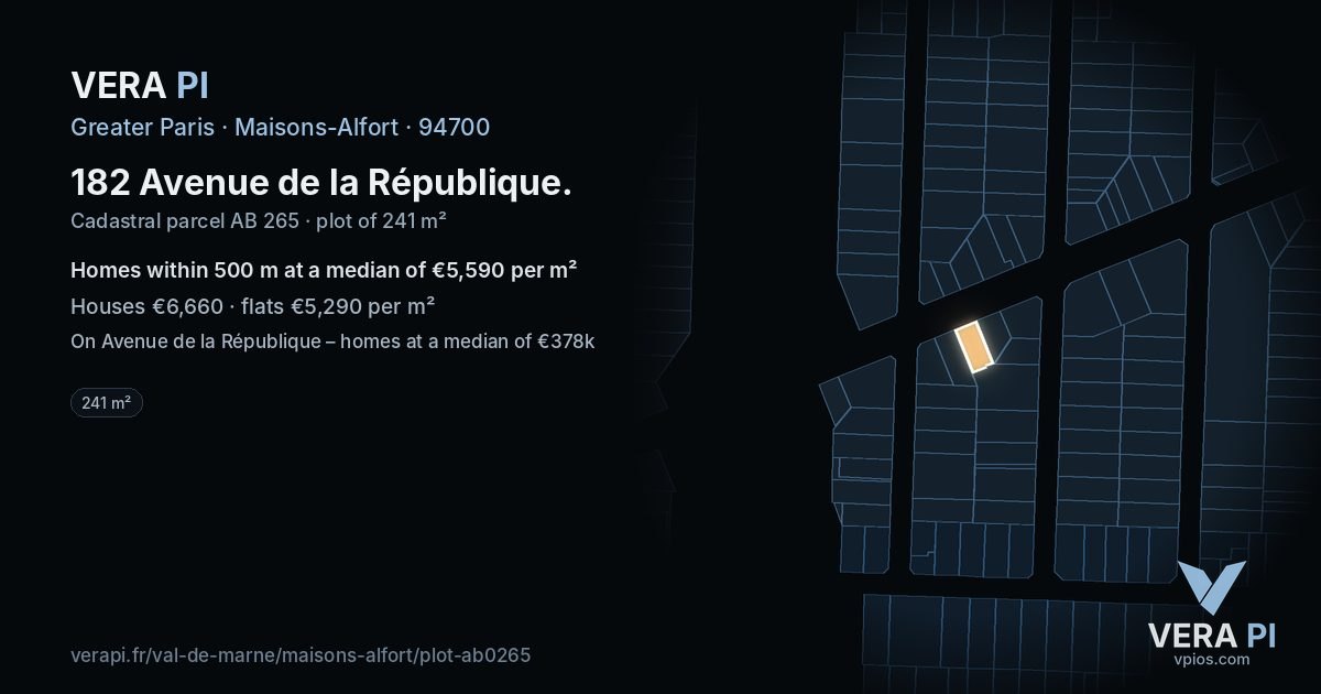 182 Avenue de la République, Maisons-Alfort at night – the plot lit, the parcels around coloured by the prices near them