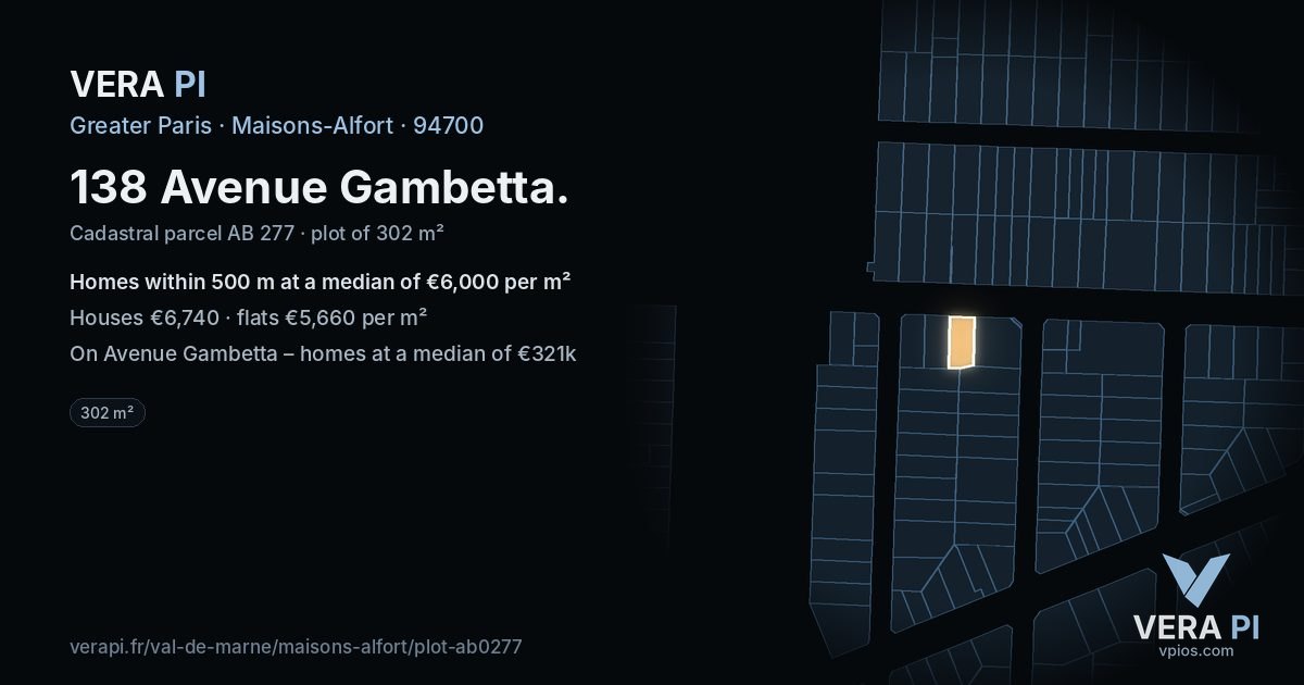 138 Avenue Gambetta, Maisons-Alfort at night – the plot lit, the parcels around coloured by the prices near them