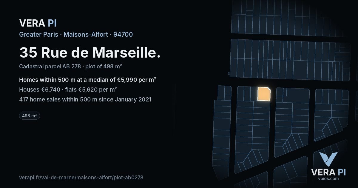 35 Rue de Marseille, Maisons-Alfort at night – the plot lit, the parcels around coloured by the prices near them