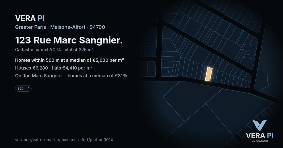 123 Rue Marc Sangnier, Maisons-Alfort at night – the plot lit, the parcels around coloured by the prices near them