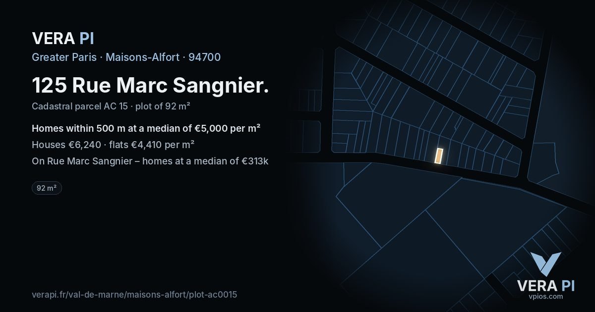 125 Rue Marc Sangnier, Maisons-Alfort at night – the plot lit, the parcels around coloured by the prices near them