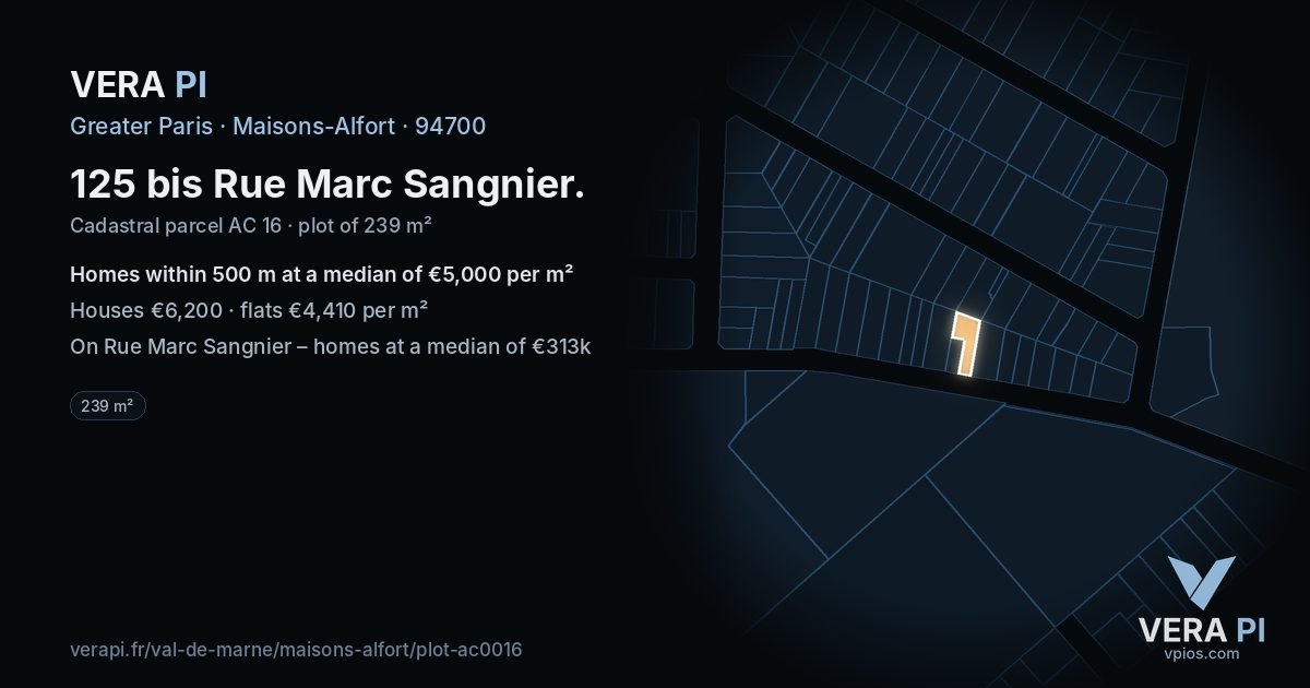 125 bis Rue Marc Sangnier, Maisons-Alfort at night – the plot lit, the parcels around coloured by the prices near them
