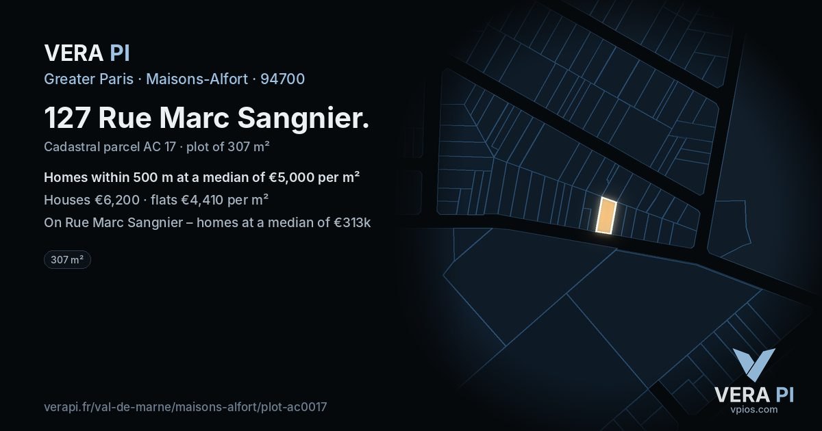 127 Rue Marc Sangnier, Maisons-Alfort at night – the plot lit, the parcels around coloured by the prices near them