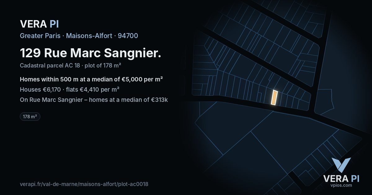 129 Rue Marc Sangnier, Maisons-Alfort at night – the plot lit, the parcels around coloured by the prices near them