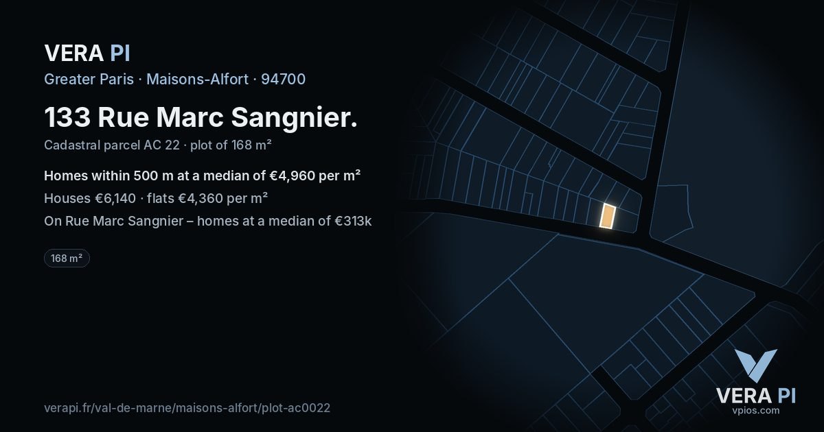 133 Rue Marc Sangnier, Maisons-Alfort at night – the plot lit, the parcels around coloured by the prices near them