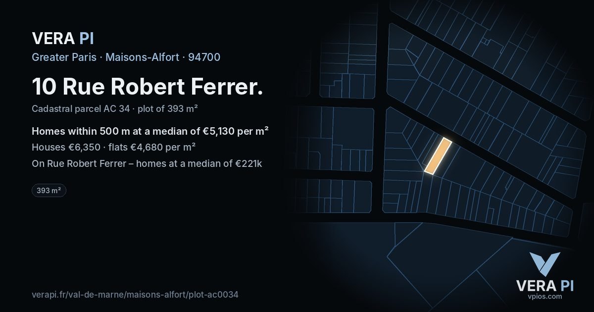 10 Rue Robert Ferrer, Maisons-Alfort at night – the plot lit, the parcels around coloured by the prices near them