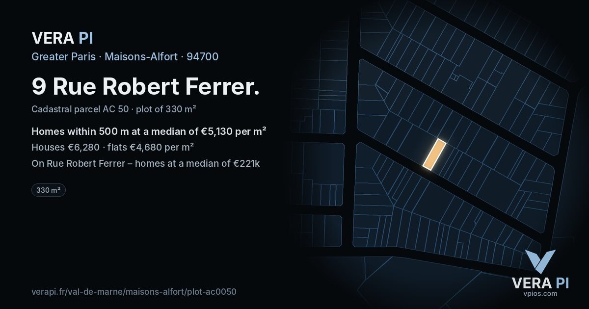 9 Rue Robert Ferrer, Maisons-Alfort at night – the plot lit, the parcels around coloured by the prices near them