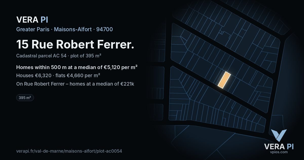 15 Rue Robert Ferrer, Maisons-Alfort at night – the plot lit, the parcels around coloured by the prices near them