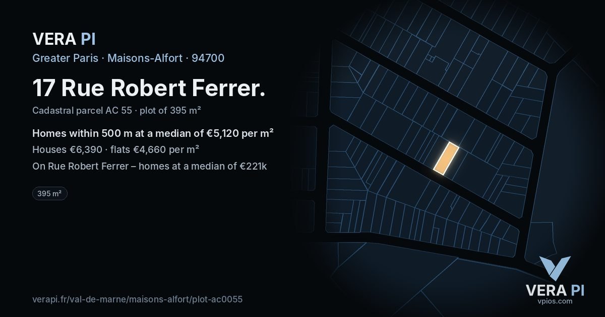 17 Rue Robert Ferrer, Maisons-Alfort at night – the plot lit, the parcels around coloured by the prices near them