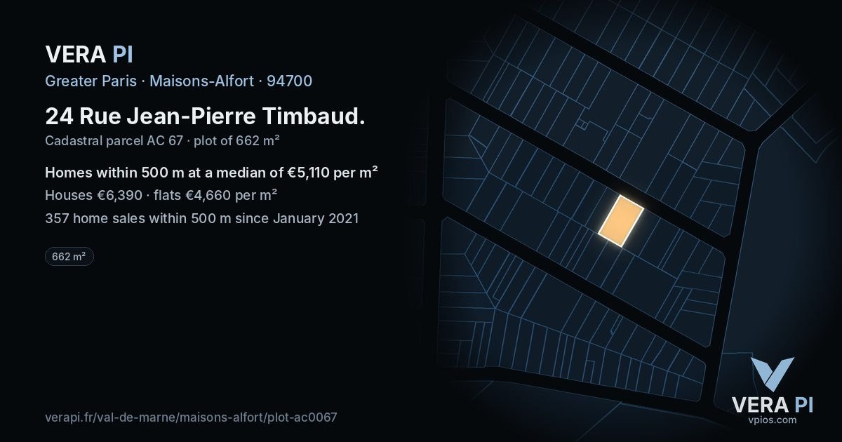 24 Rue Jean-Pierre Timbaud, Maisons-Alfort at night – the plot lit, the parcels around coloured by the prices near them