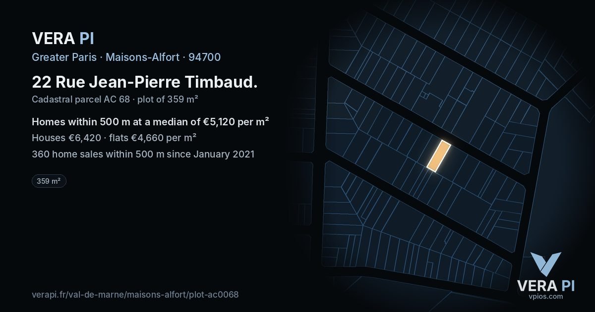 22 Rue Jean-Pierre Timbaud, Maisons-Alfort at night – the plot lit, the parcels around coloured by the prices near them